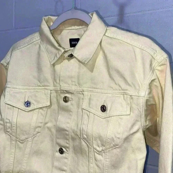 EDWIN Anthropologie Womens SIA Denim Jacket M Lemonade 80s Cropped Colorful NWT - Picture 3 of 8